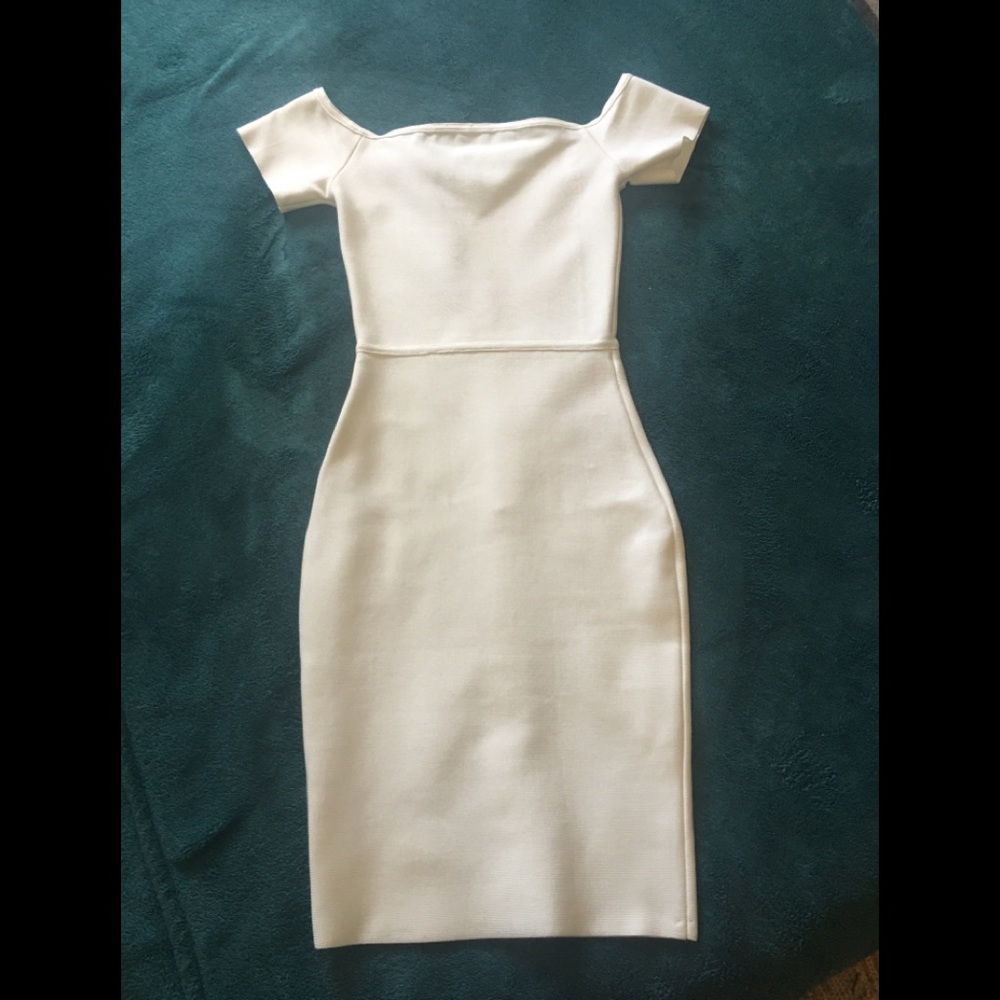 House of CB Cream Off-Shoulder Midi Dress
